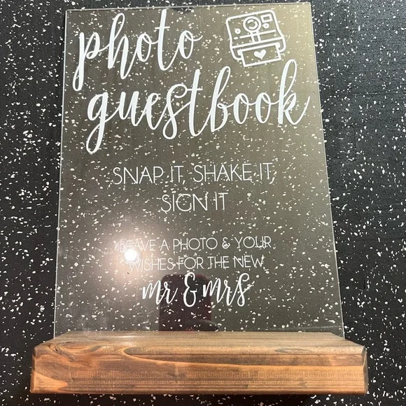 Clear Acrylic Photo Guestbook Sign with Wooden Base - Picture 2 of 2